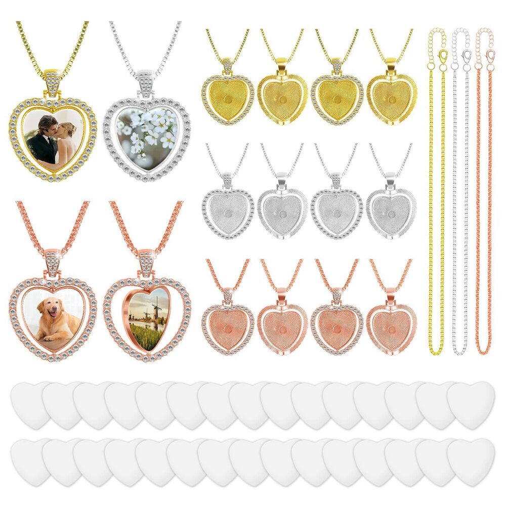 1440 75 Pcs Sublimation Blank Rhinestone Bezel Necklace, 15 Pcs 3 Colors